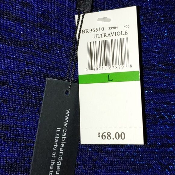 Cable &  Gauge blue metallic light sweater Sz L NWT - Picture 4 of 6